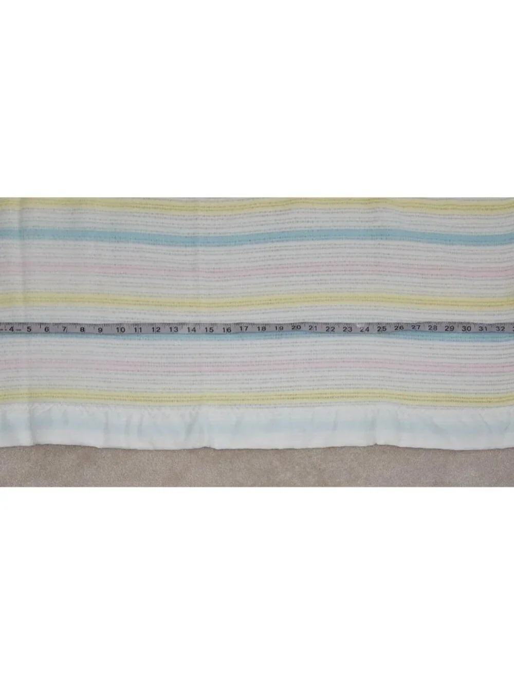 VTG WPL 1675 Stripe Knit Baby Blanket Acrylic Pastel Pink Blue Yellow Satin Trim